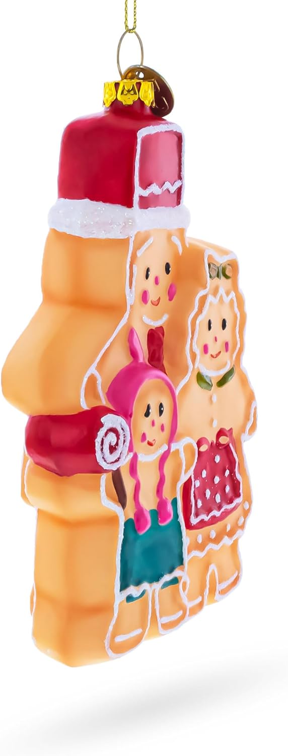 Charming Gingerbread Family Blown Glass Christmas Ornament 1