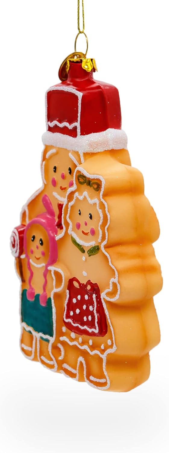 Charming Gingerbread Family Blown Glass Christmas Ornament 1