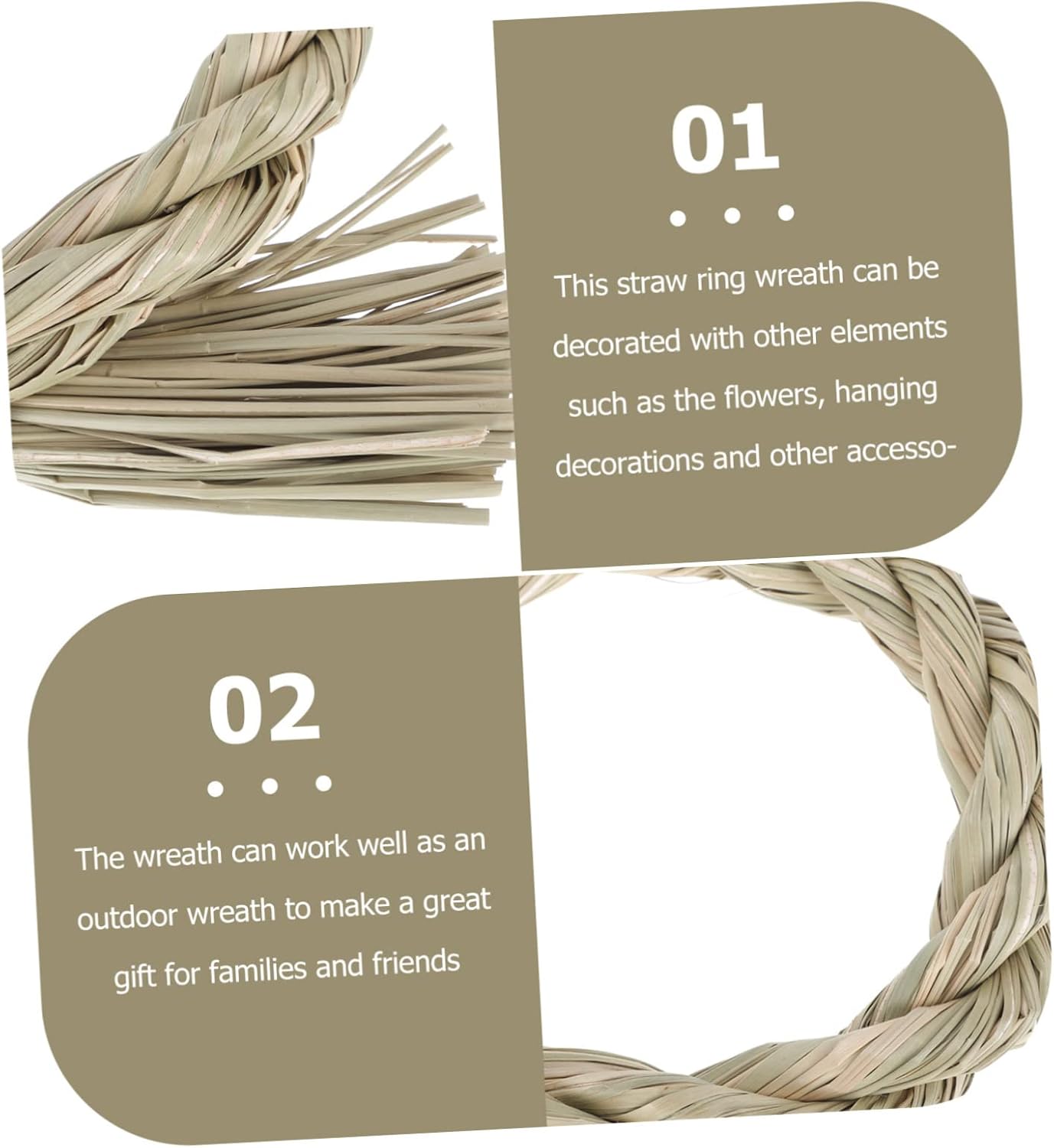 3pcs Khaki Straw Wreath Frames for Christmas Decor