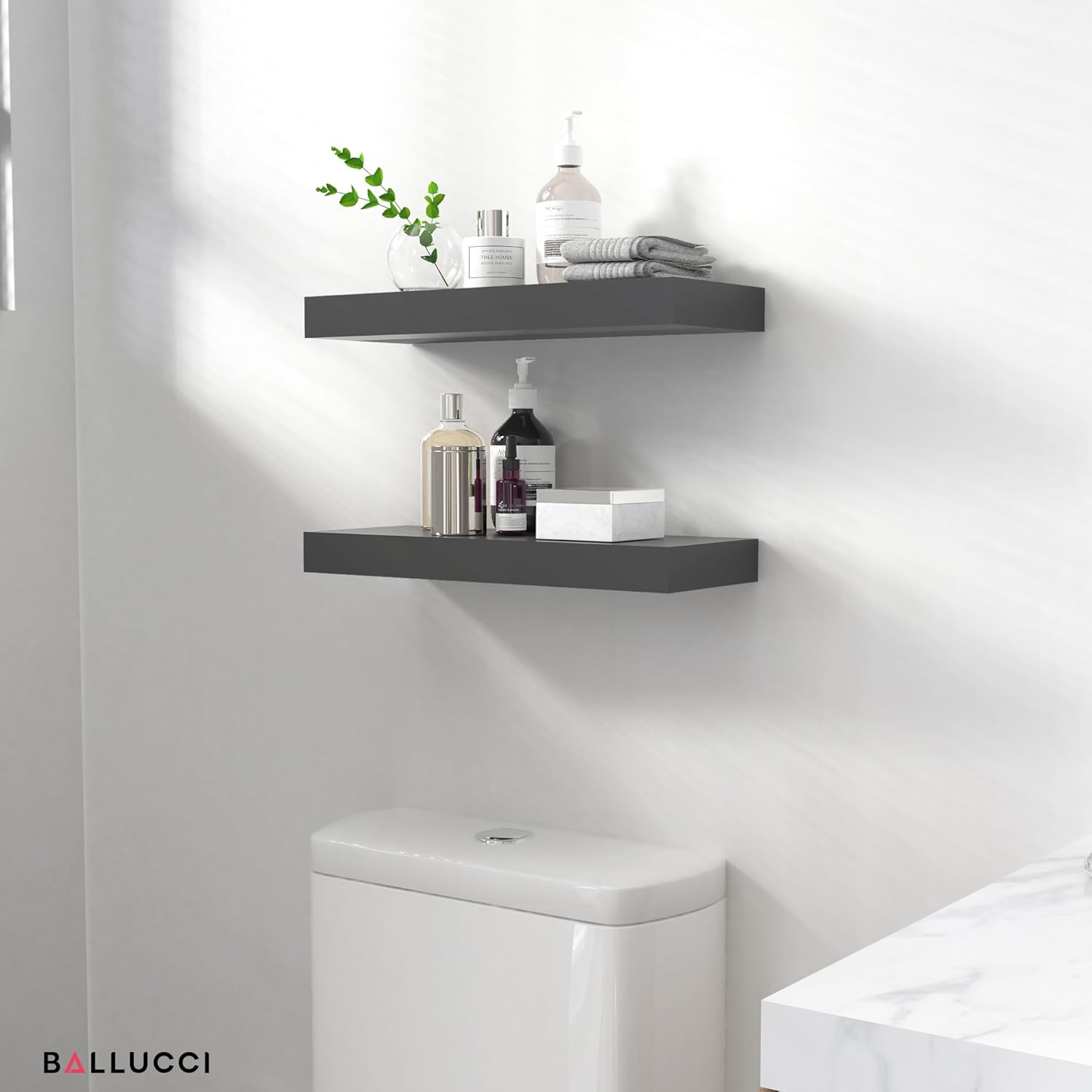 Ballucci Floating Shelves 2-Pack Black 16 Inch Wall Mount Set
