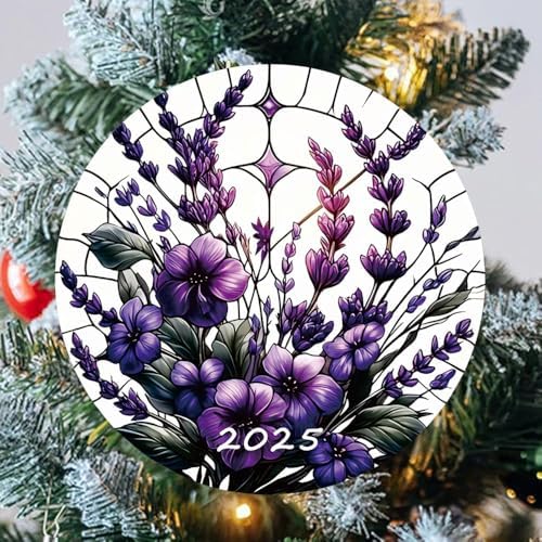 2025 Purple Christmas Ornaments Stained Glass Style