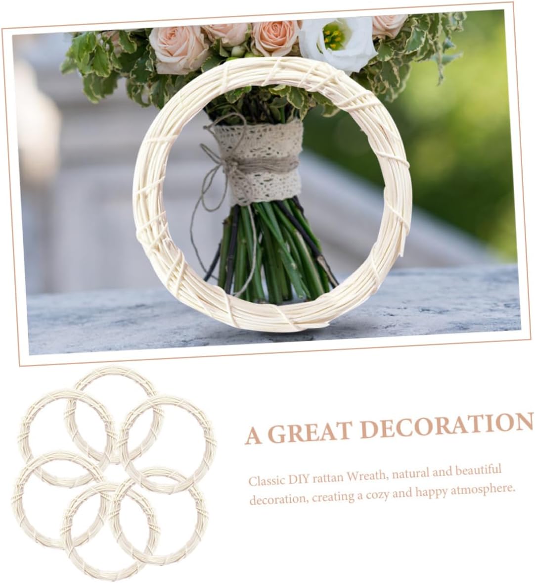 6pcs DIY Rattan Wreath Ring Decor for Wall