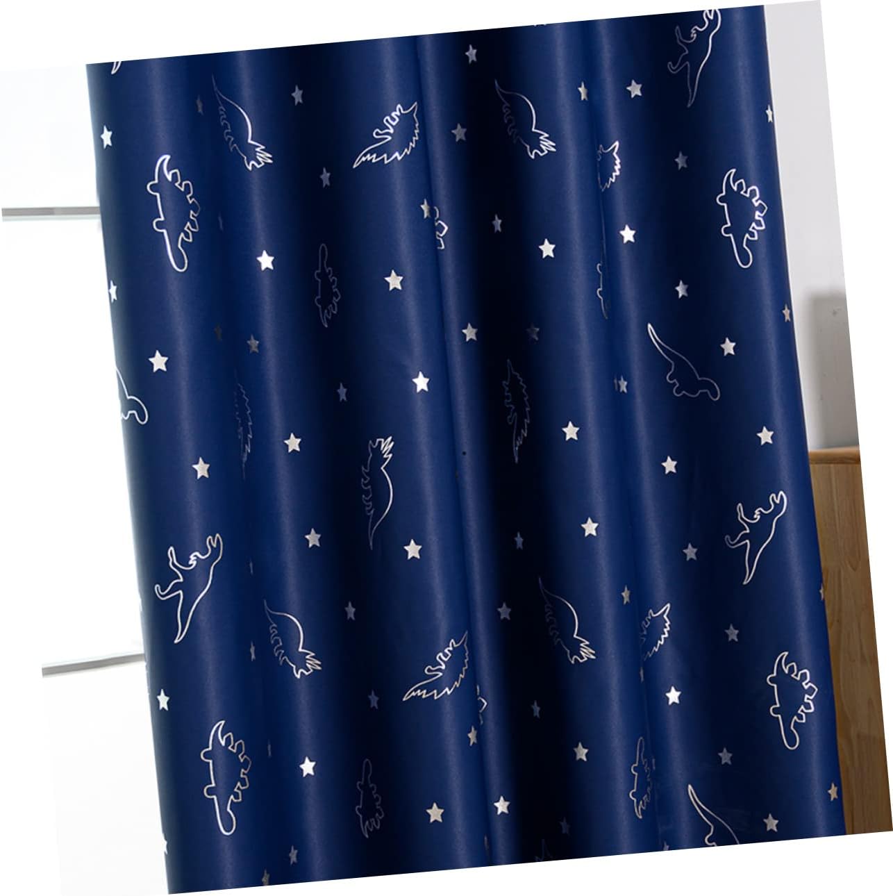 1 Pair Adorable Dinosaur Printed Curtains for Home Navy Blue