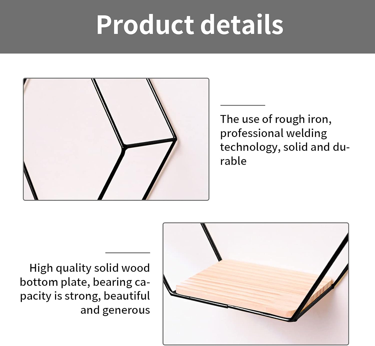 Black Wall Mounted Hexagonal Floating Shelves Set of 3