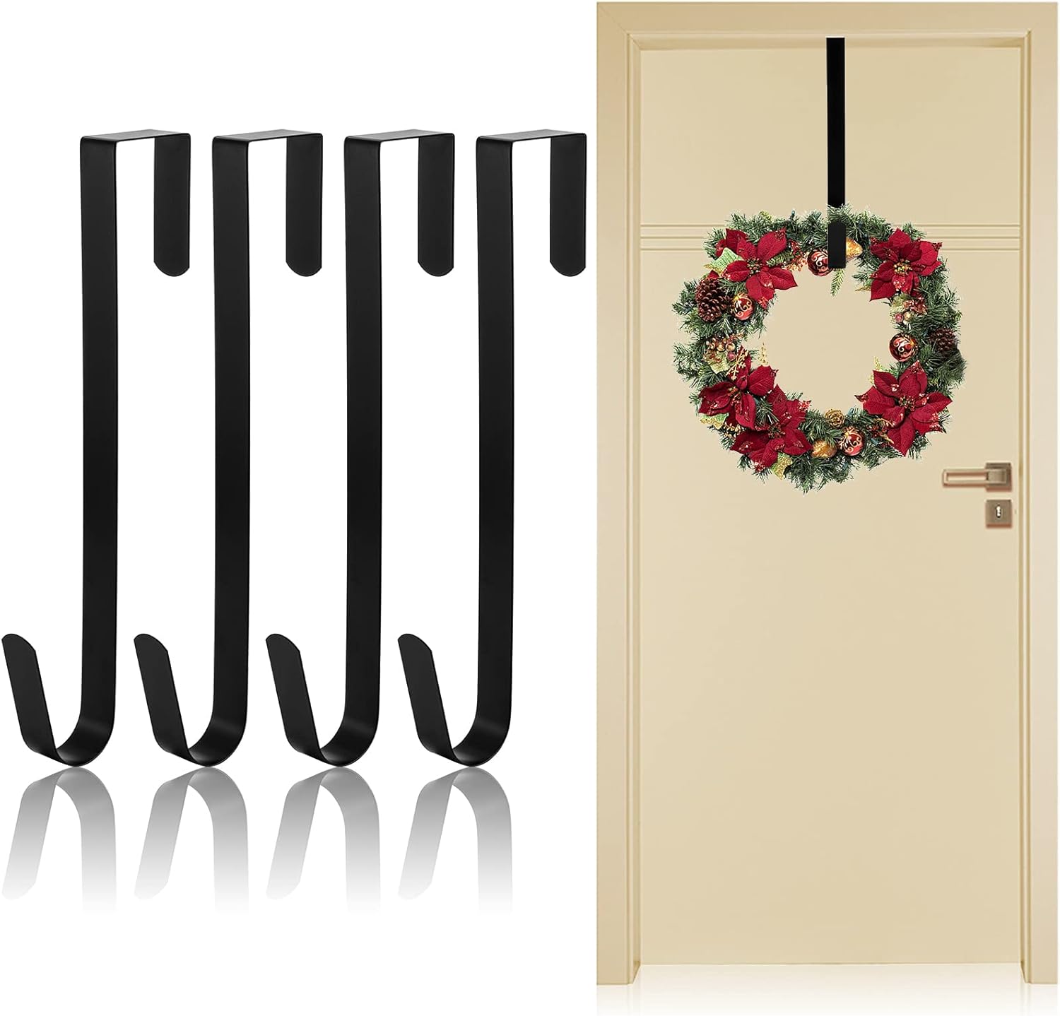 Tebery 4 Pack Black Wreath Hangers for Doors