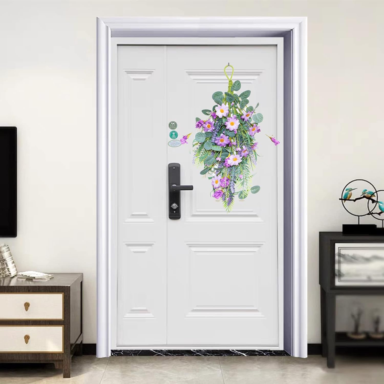 Firlar 197 Inch Artificial Daisy Wreath with Lavender and Eucalyptus