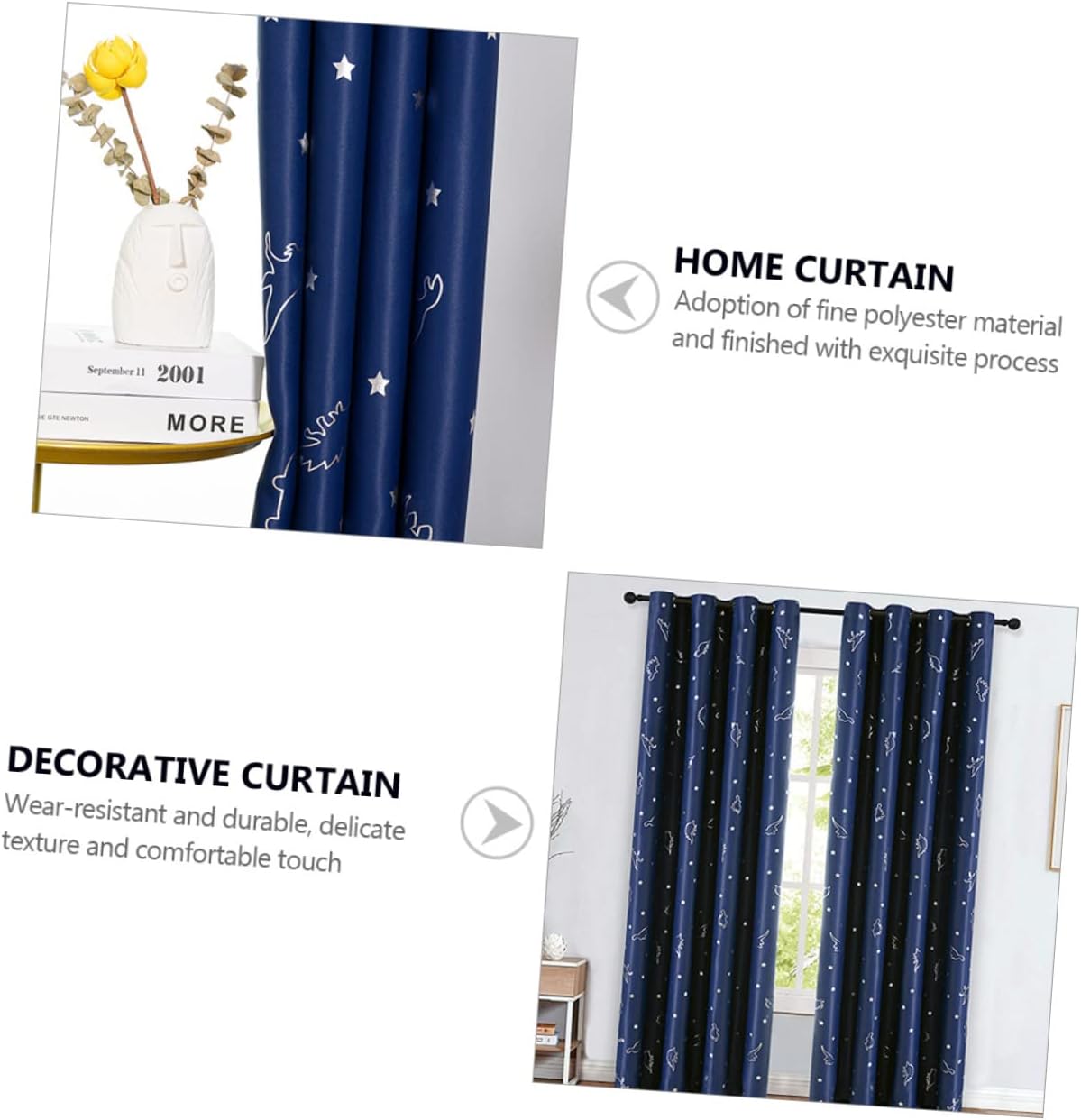 1 Pair Adorable Dinosaur Printed Curtains for Home Navy Blue
