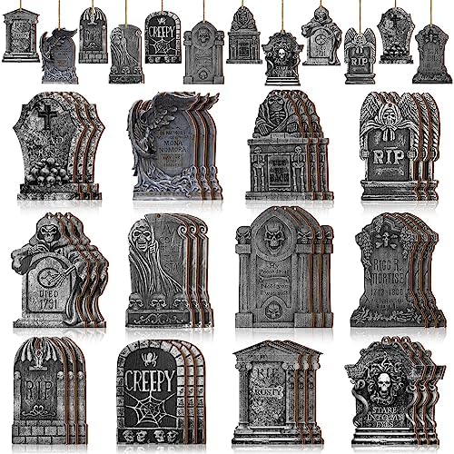 Huwena 36 Pcs Halloween Wooden Hanging Ornaments Set