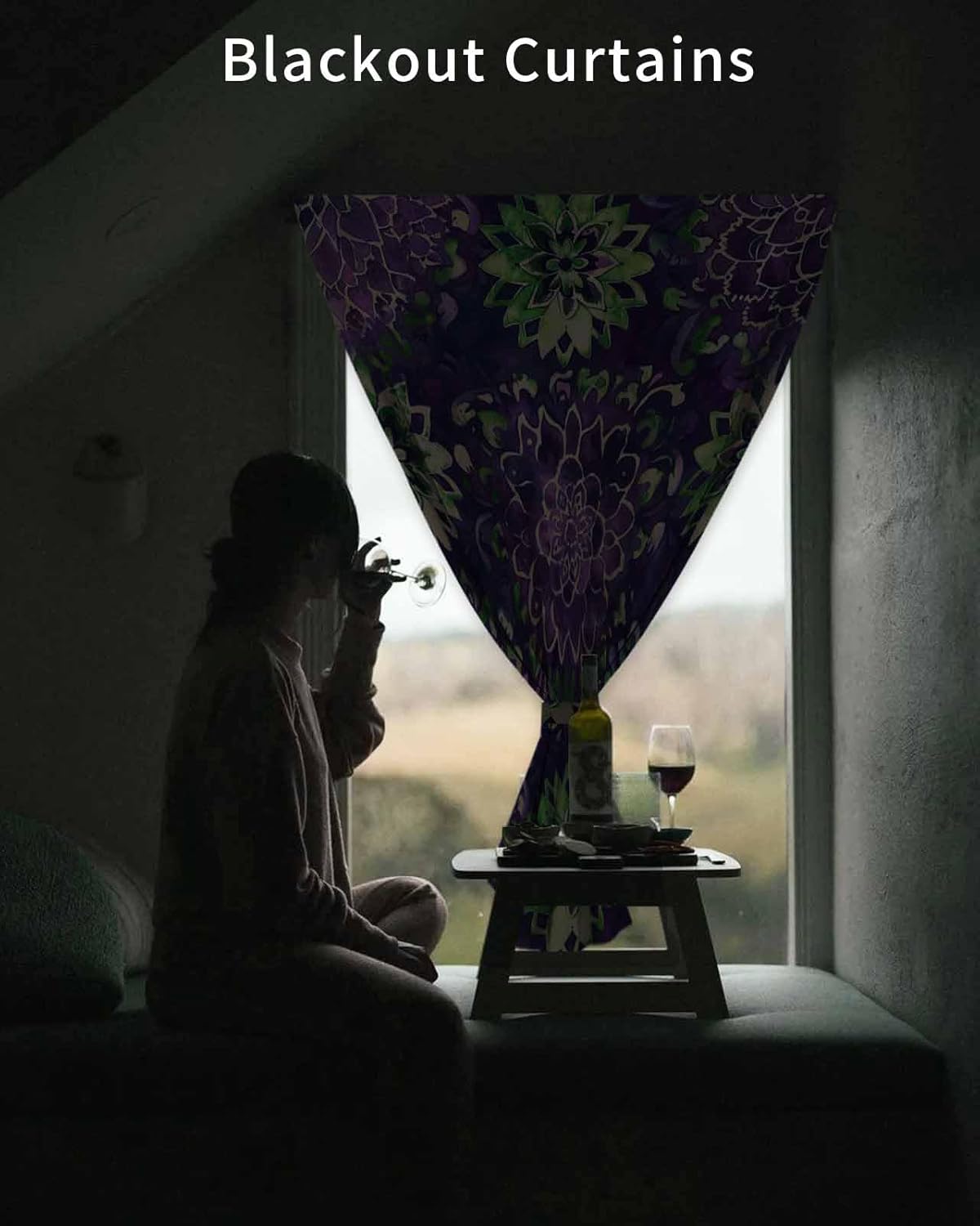 Purple Floral Self Adhesive Portable Curtains for Windows