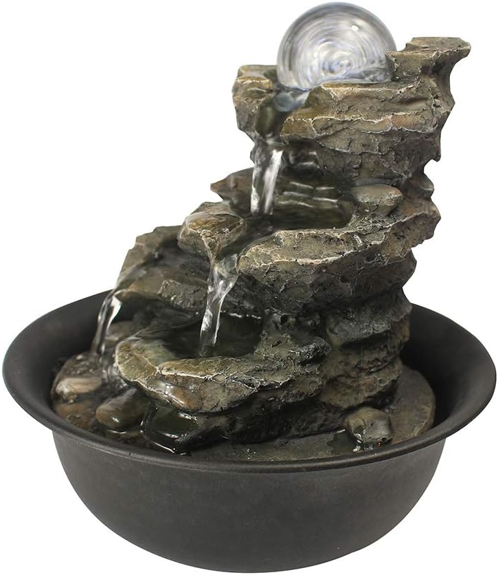 BBabe Spinning Orb Rock Cascade Tabletop Fountain with LED Light