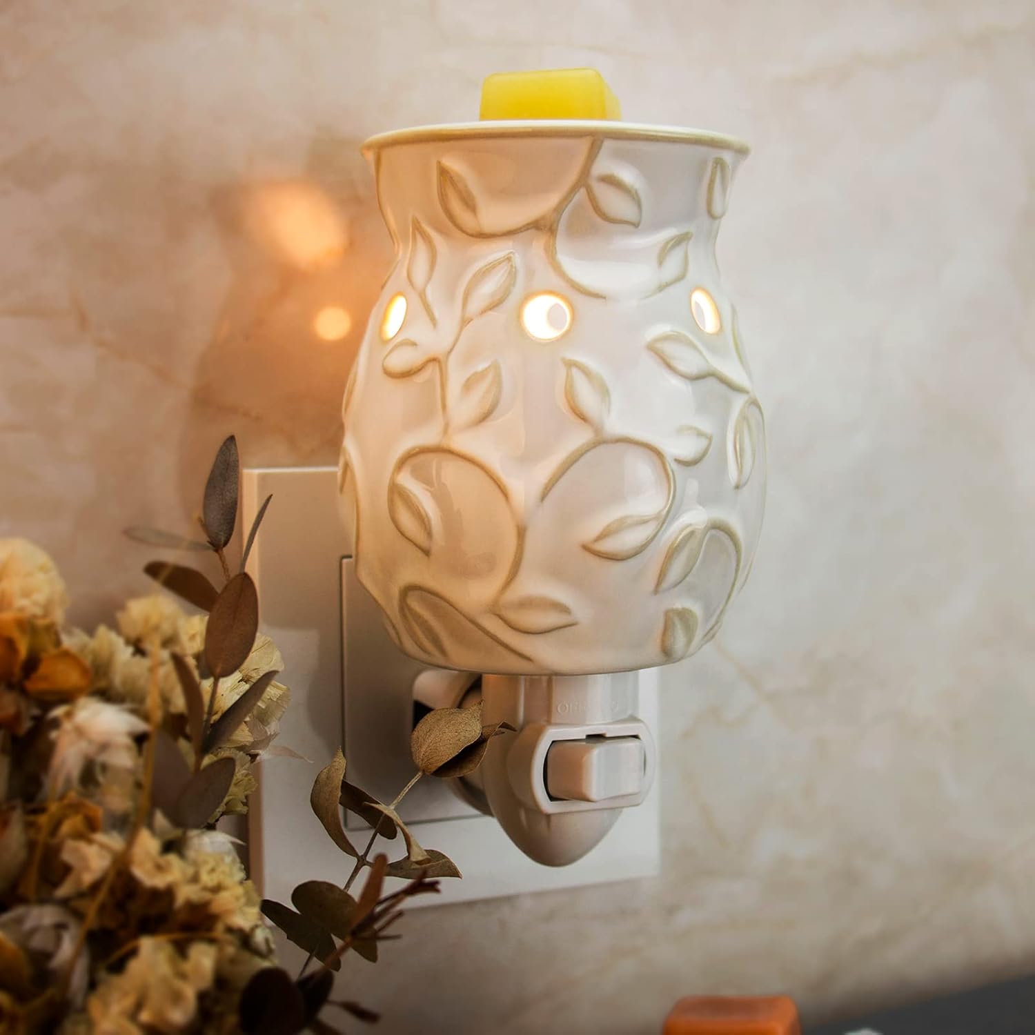 STAR MOON Candle Warmer with Ivy Bas-Relief Design