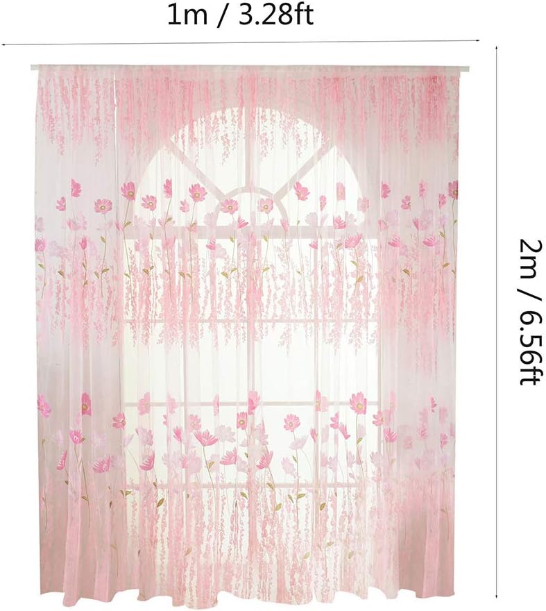 Tulle Voile Curtain with Floral Pattern for Bedroom and Living Room