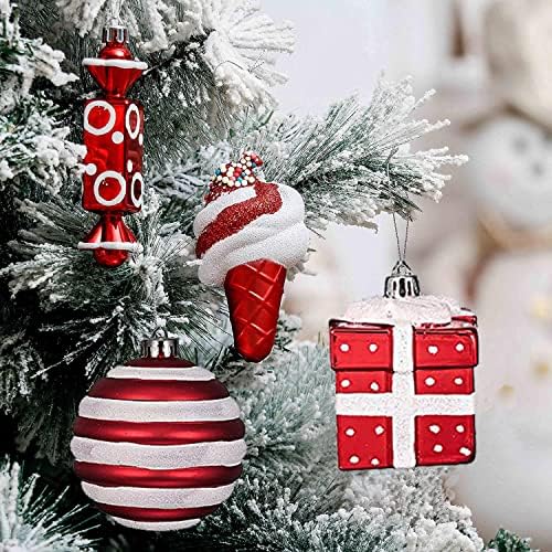 Christmas Tree Ball Ornaments Set 70 ct Red White Candy Train Theme