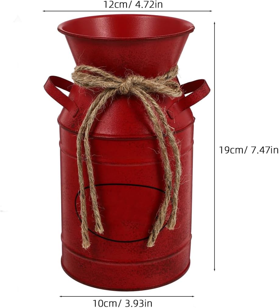 VOSAREA Red Galvanized Flower Bucket for Decor