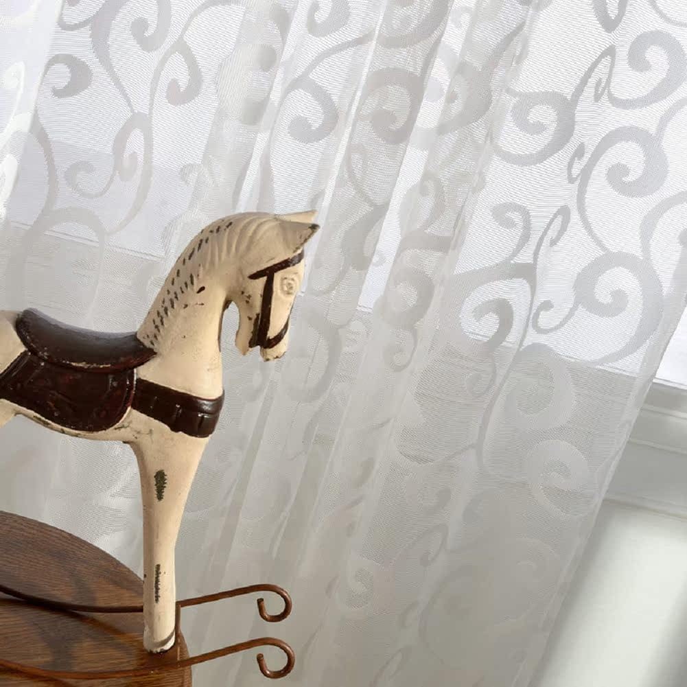 Modern Minimalist Spray Jacquard Curtains Panel 100x84 White