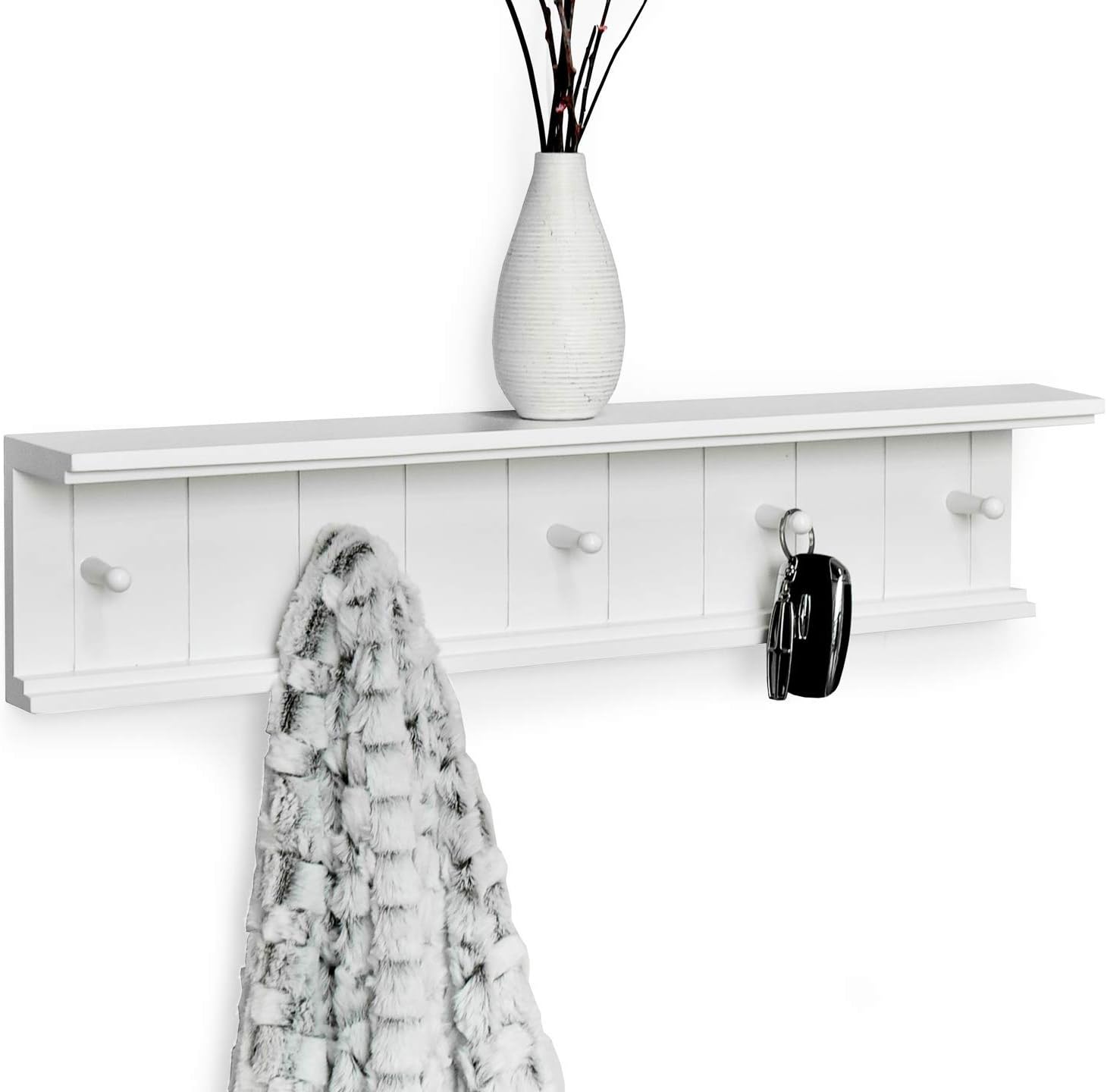 Greenco Entryway Floating Shelf with Hooks - 24 White