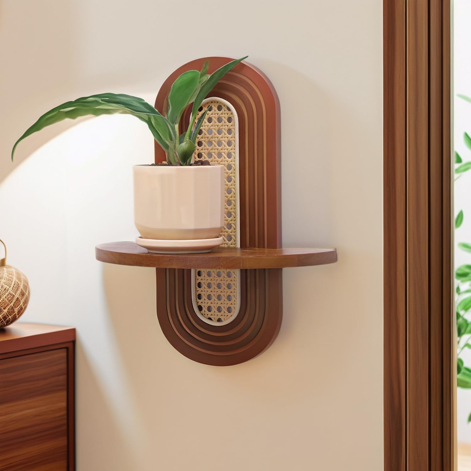 Boho Rattan Floating Shelves Set of 2 for Living Room and Bedroom