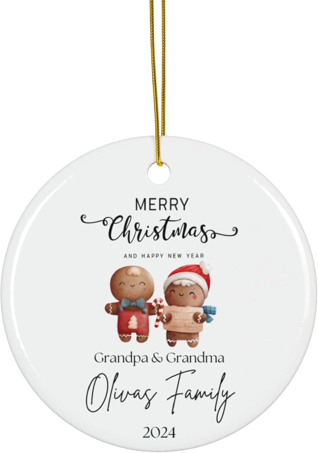 Personalized Gingerbread Grandma Grandpa Ornament with Family Last Name