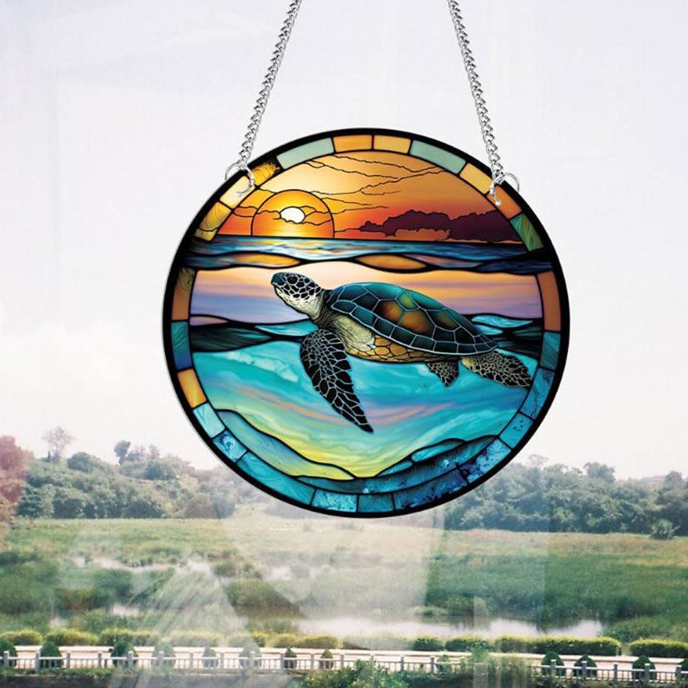 79 Inch Acrylic Window Hanging Decor Marine Turtle Design