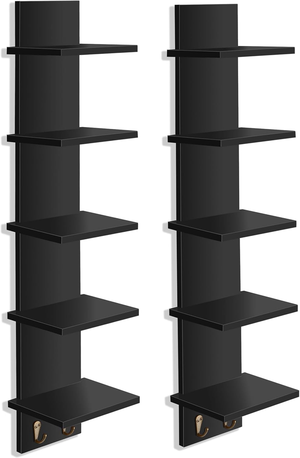 Sorbus 5 Tier Wall Shelf with Hooks 2 Pack