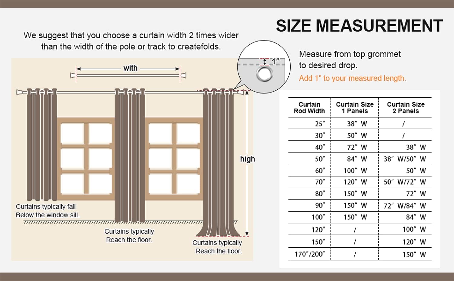 LIYAXUN 102 Inch Long Brown Grommet Curtains 1 Panel