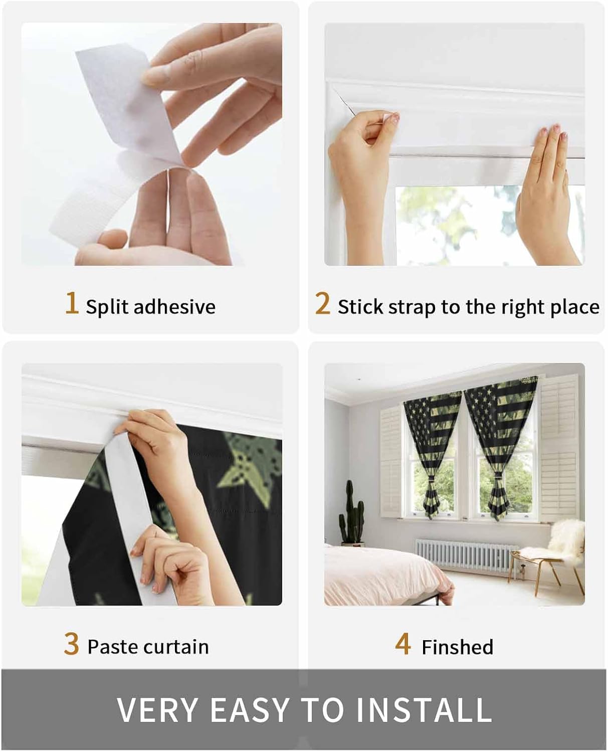 Green American Flag Self Adhesive Blackout Curtains for Windows
