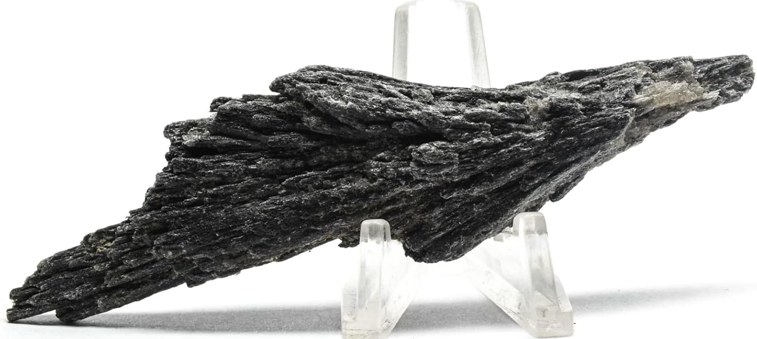 100mm Black Kyanite Feather Blades with Clear Mica Cluster - Brazil