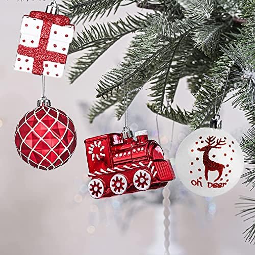 Christmas Tree Ball Ornaments Set 70 ct Red White Candy Train Theme