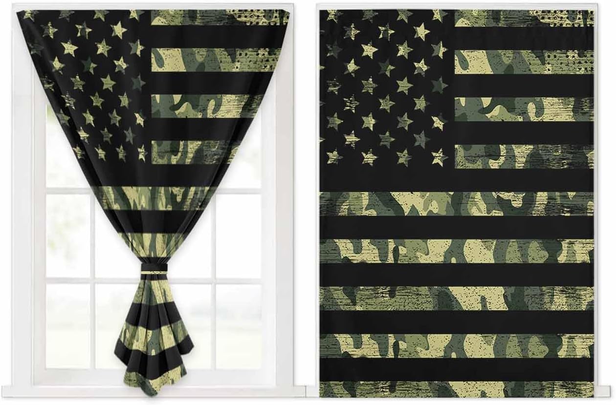 Green American Flag Self Adhesive Blackout Curtains for Windows
