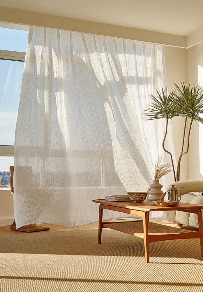 French White Gauze Crumpled Chevron Curtains for Living Room and Bedroom