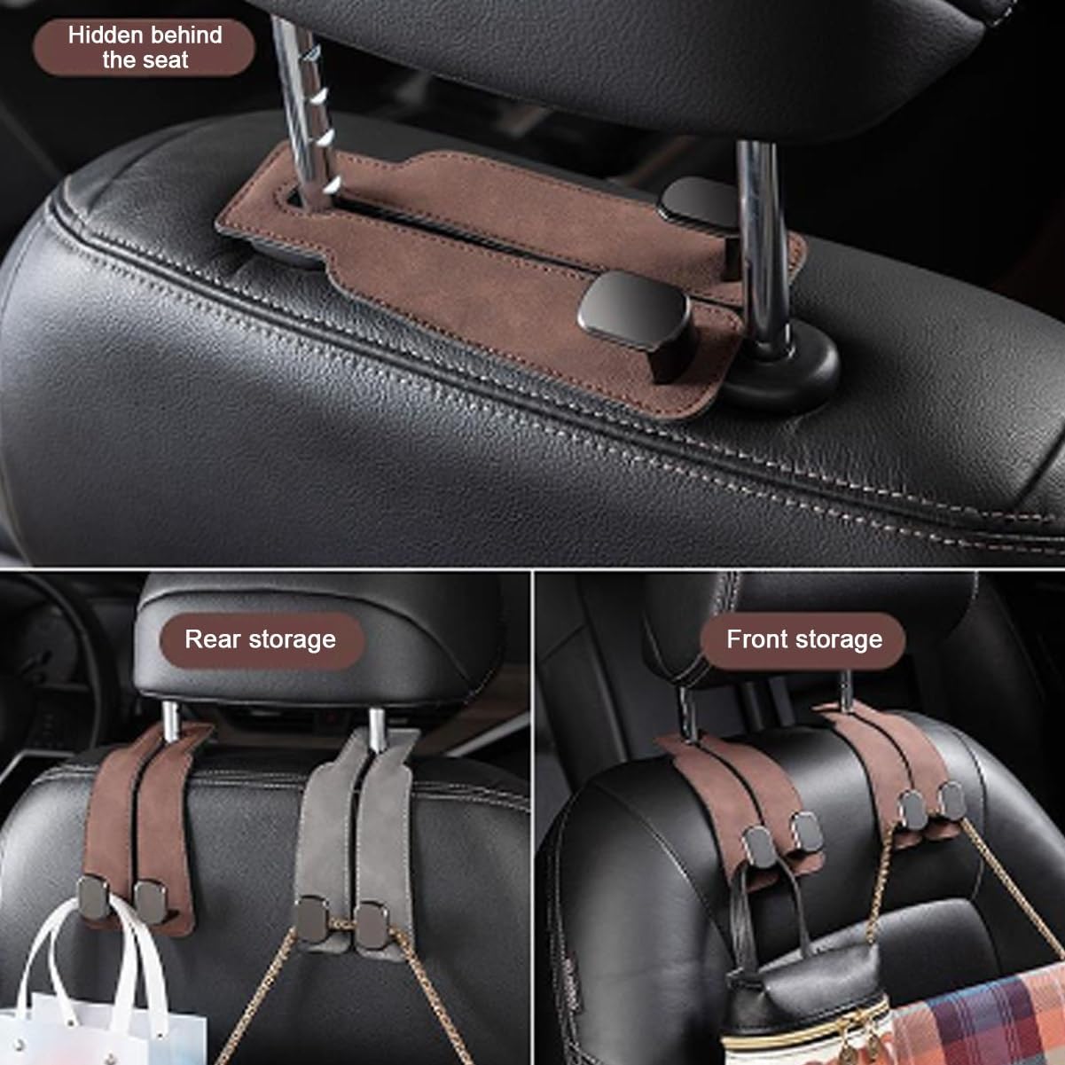 Twinhook Leather Car Headrest Hangers Brown 2pcs