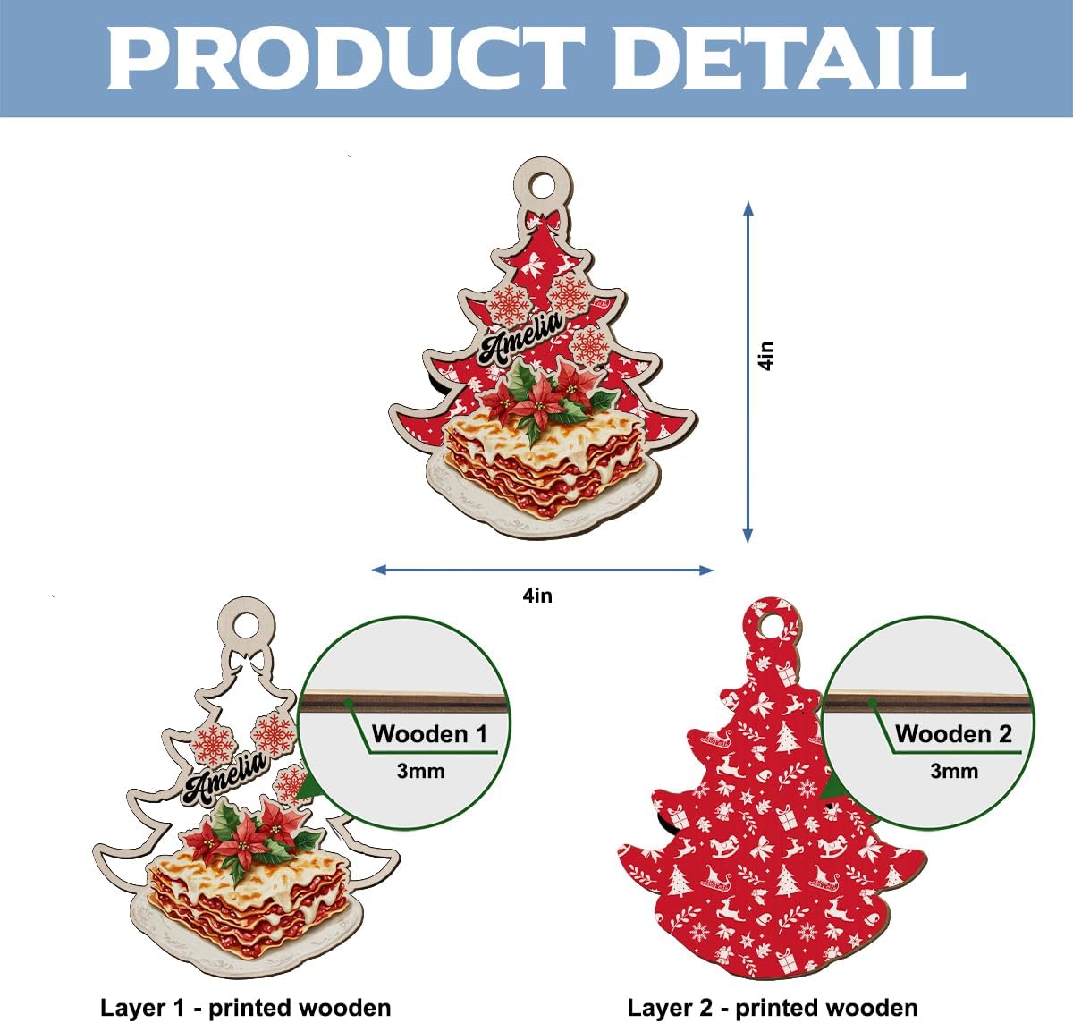 Personalized Lasagna Xmas 2-Layer Wooden Ornament