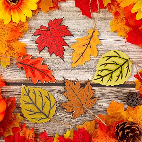 Jetec 24 Pcs Fall Wooden Leaves Hanging Decorations