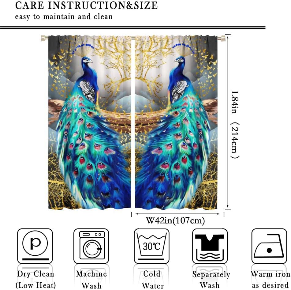 Peacock Curtains with Golden Butterfly Design