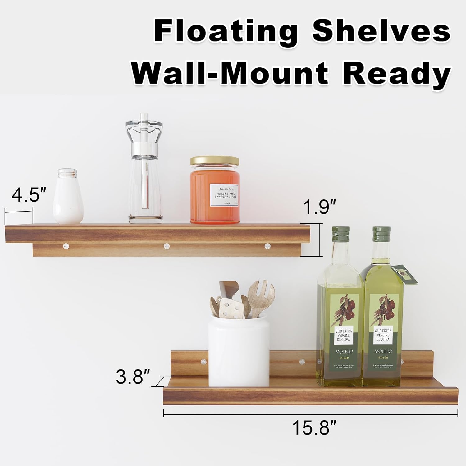 Wall Floating Shelves Set of 2 Modern Acacia Storage Display