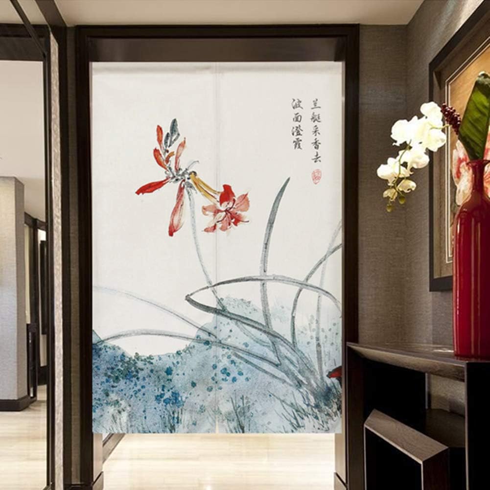 BAIHT HOME Noren Curtain Lotus Design 33 x 59 Inch