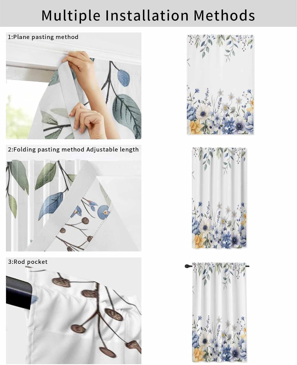 Yomandocix Eucalyptus Self Adhesive Curtains 52x84 Inches
