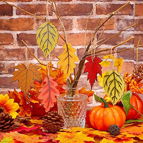 Jetec 24 Pcs Fall Wooden Leaves Hanging Decorations