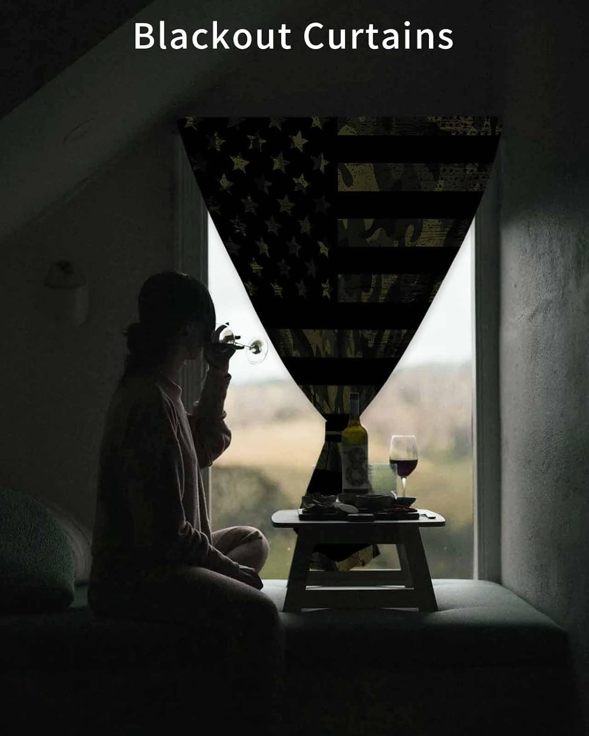 Green American Flag Self Adhesive Blackout Curtains for Windows
