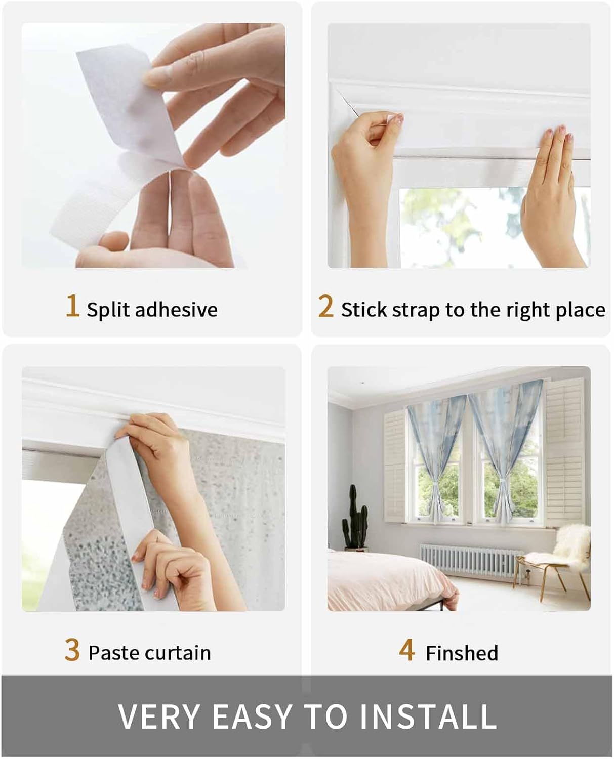 Yomandocix Blue Beige Self Adhesive Portable Curtains for Windows