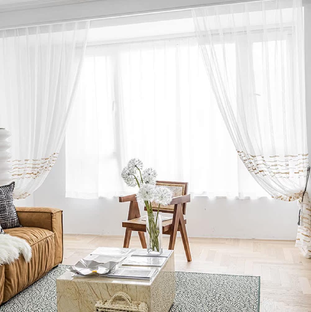 Iuokuby Sheer Curtains Panel White 100x102 Inch Rod Pocket