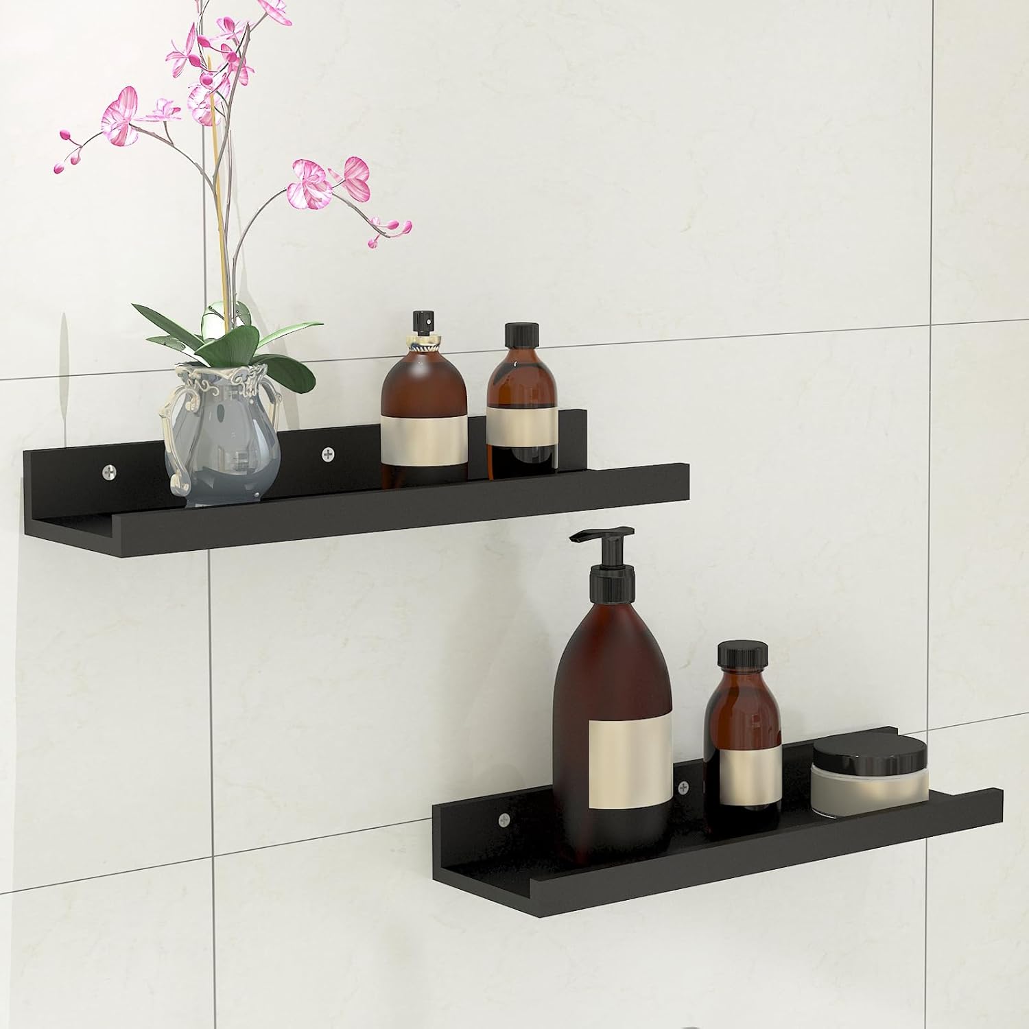 Sholramo Wall Floating Shelves Set of 2 Modern Black Storage Display