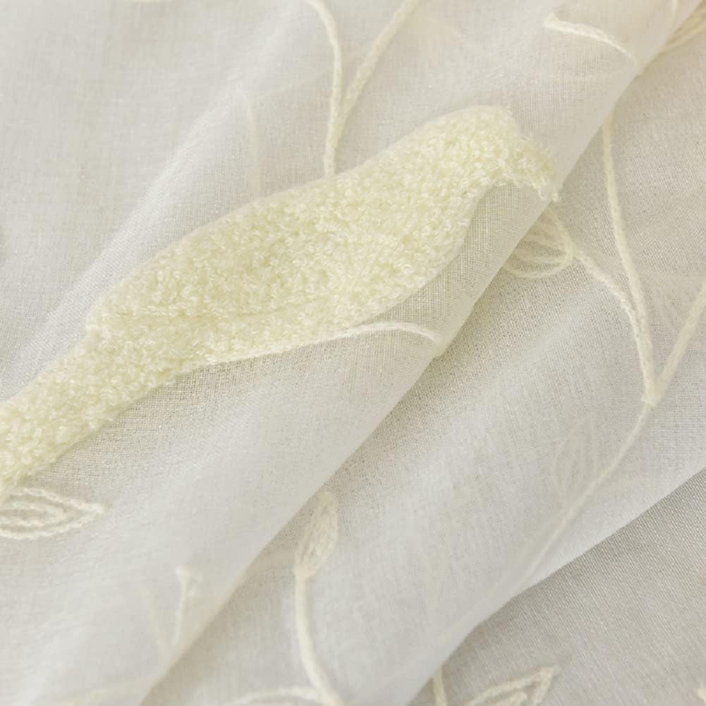 White Bridal Pattern Embroidered Semi Sheer Curtain Panel