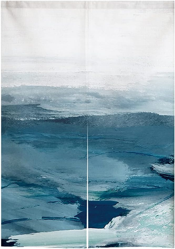 Japanese Noren Door Curtain Abstract Ocean Blue Modern Art Panel