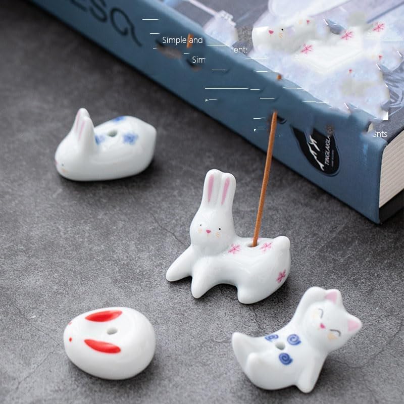 4Pcs Rabbit Cat Incense Holder Cute White Animal Home Decor