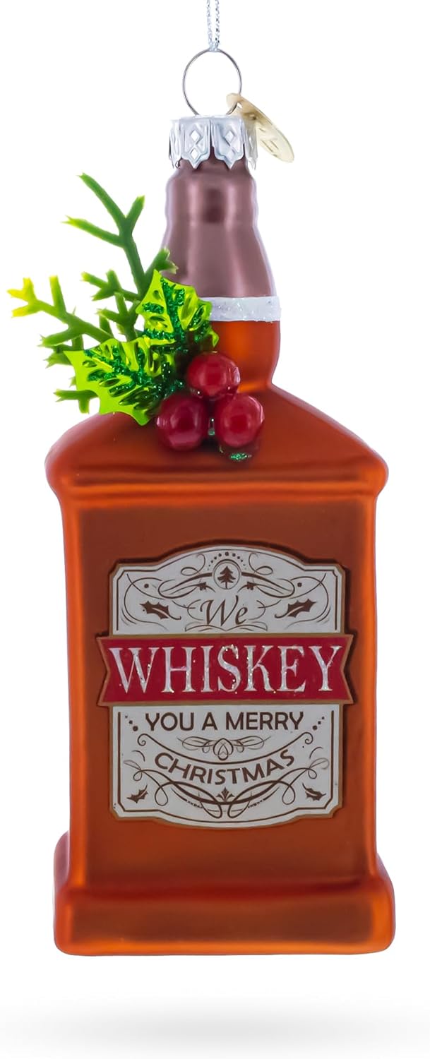 Whiskey Bottle Blown Glass Christmas Ornament 1
