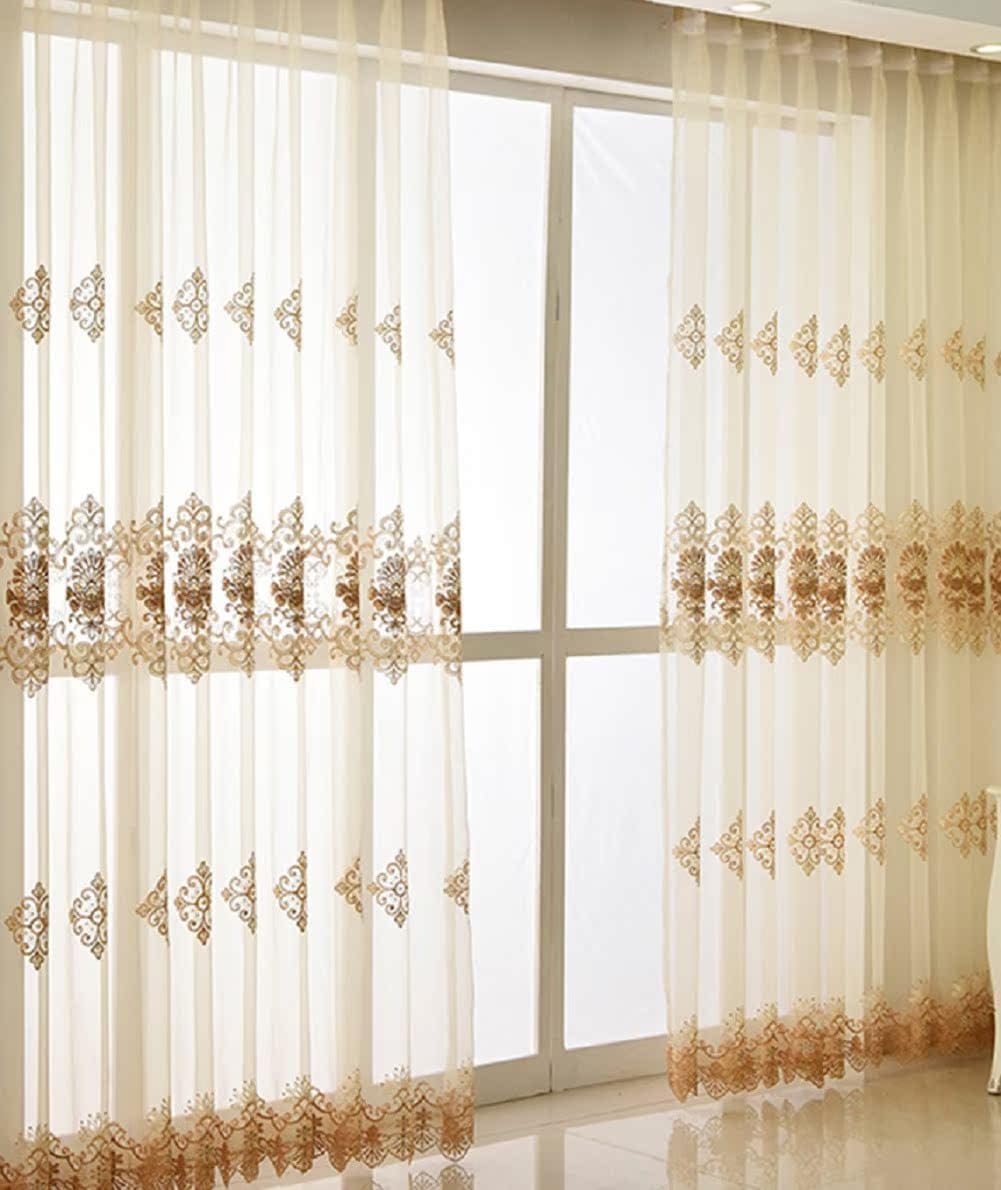 Iuokuby European Water Soluble Embroidery Rod Pocket Curtains White 2 Panels