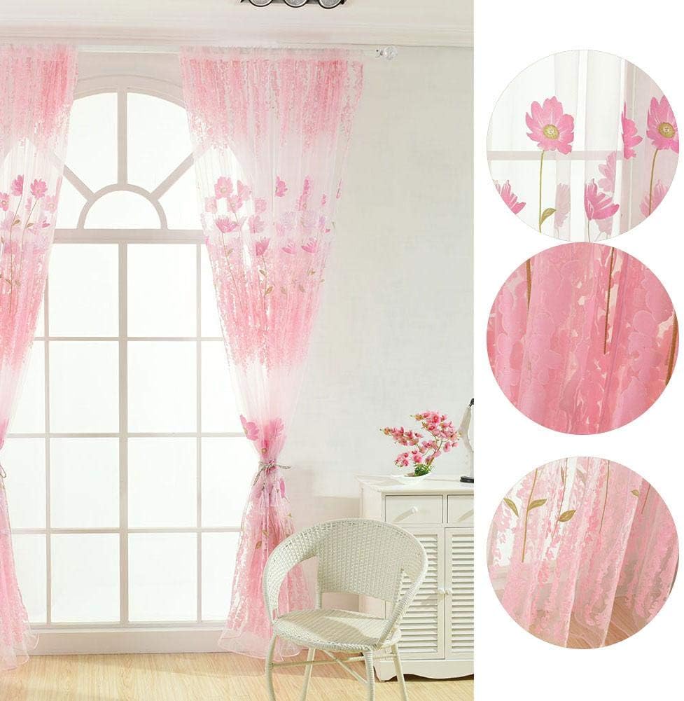Tulle Voile Curtain with Floral Pattern for Bedroom and Living Room