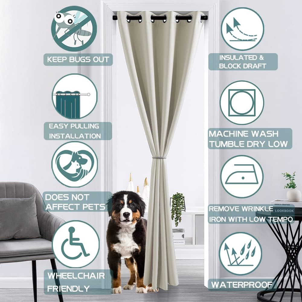 Blackout Doorway Curtain with Hieroglyphs Light Brown 1 Panel