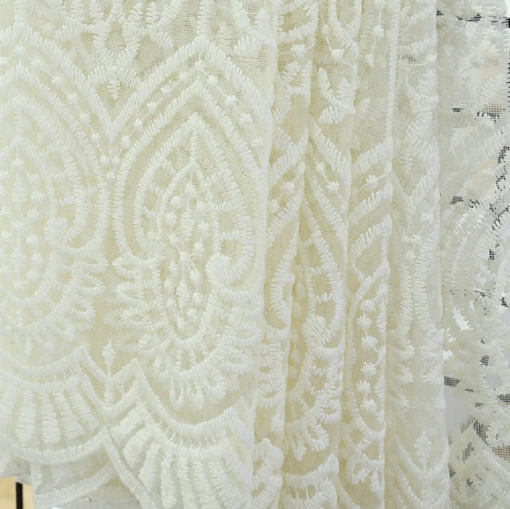 Iuokuby White Semi Line Sheer Curtains 2 Panels
